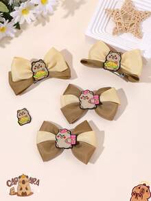 2pcs Capybara Hair Bows For Girls Beige Brown Grosgrain Ribbon Bow Alligator Clips With Capybara Accessory Cute Capybara Bow Hair Clips Adorable Animal Bow Barrettes Teens Hair Accessories