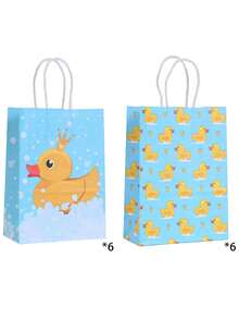 6/12 pièces Sacs en papier jaunes avec poignées, sacs cadeaux de canard en caoutchouc pour bonbons, fêtes, anniversaires. Fournitures de fête de canard bleu - Multicolore - View 28