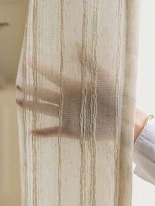 1 件日式亚麻色竖条纹窗帘，复古美式风格门口隔断帘