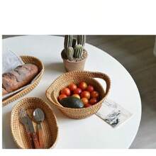 1 peça/2 peças de bandeja de vime feita à mão para decoração de artesanato de outono, bandeja de vime elegante e criativa, adequada para tirar fotos e decorar acessórios de Natal, sala de estar, banheiro, cozinha, pode ser combinada com decoração de casa, festas e artigos para áreas externas
