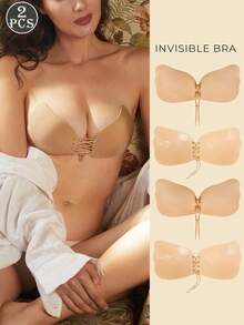 1/2 件装自粘隐形聚拢文胸套装 - 无肩带露背文胸，无缝提拉，透气防下垂，适合搭配婚纱和夏季服装 - 彩色 - 查看 30