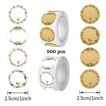 500 piezas por rollo Etiquetas de papel kraft de 2 pulgadas/5 cm, etiquetas con patrón de corona redonda, etiquetas para latas, etiquetas para almacenamiento de alimentos, etiquetas para sellar bolsas de regalo