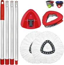 Spin Mop Head, Mop Replacement Handle,Brush,Base Compatible With O Cedar 1 Tank,2 Microfiber Mop Refills,1 Triangle Base,1 Brush And 30-58" Mop Handle Combo Set To Floor Cleaning(White,1 Tank) - 軍綠色 - 查看 11