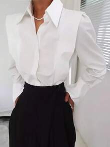 Fashionable Niche Casual Versatile Art Pattern Women Blouse - White - View 3