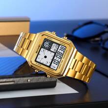 Skmei SKMEI 2451 Ceas digital clasic pentru bărbați, 34 mm, cu brățară din oțel inoxidabil, cronometru multifuncțional, ceas sport impermeabil