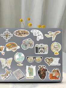 50pcs World Travel Map Stickers, Creative Simple Literary Cartoon Stickers, It's DIY Decorative Stickers For Books, Mobile Phone Cases, Notebooks, Skateboards, Guitars, Parties, Suitcases, And Graduation Season Gifts, Birthday Gifts, Christmas Halloween Gifts, Etc - Multicolor - View 3