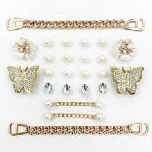 Fashionable Faux Pearl & Crystal Decorative Shoe Chain Accessory Set, Removable DIY Butterfly, Flower, Wooden Clogs, Garden Shoe, Bag & Handmade Decor Charm, Perfect Gift For Festivals