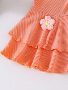 2 件套女婴花卉吊带背心和多层荷叶边喇叭裤套装，时尚可爱的夏季服装 - 粉色 - 查看 8