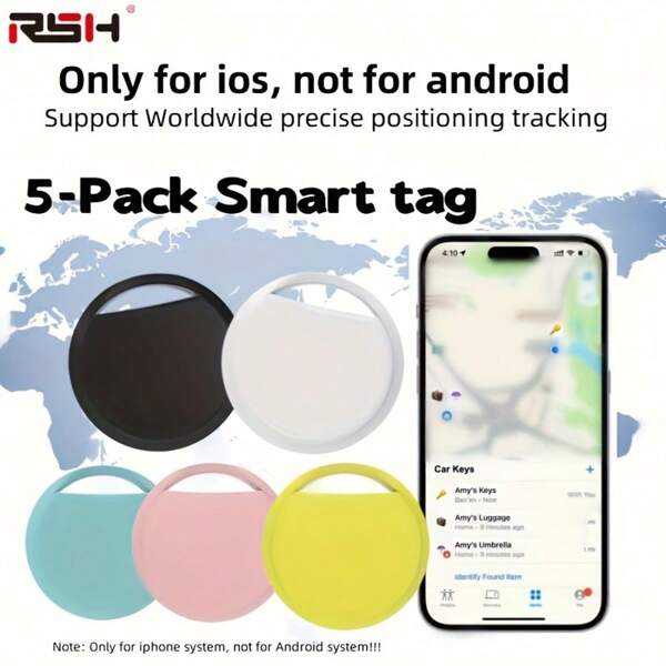 5er-Set AirTag für iOS Smart Tag, GPS weltweit präzise Ortung Tracker, funktioniert mit iPhon Find My App (nicht für Android!), Anti-Verlust-Gerät Gegenstandssucher, austauschbare Batterie & Privatsphärenschutz, für Schlüssel, Koffer, Rucksack, Geldbörse usw., Geschenkidee für Feiertage