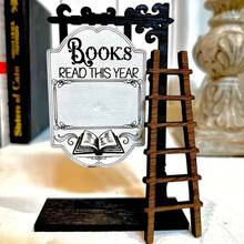 1pc Wooden Mini Decoration Sign "Books I Read This Year", Suitable For Desk Decor, Vintage Farmhouse Style Bookshelf Counter Sign, Teacher Or Home Library Decor Gift - Multicolor - View 4