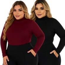 Kit 2 Women's Plus Size Cacharrel Blouse Long Sleeve High Neck Ribbed G1 To G3 - 黑與白 - 查看 2