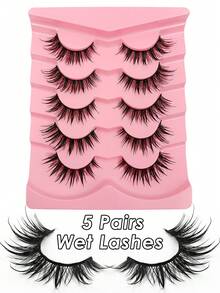 5 对湿睫毛漫画卡通动漫假睫毛蓬松仙女尖头仿貂毛睫毛自然假睫毛湿纤睫毛延长化妆工具