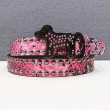 Cute DOG Y2K Rhinestone Belt Western Denim Effect Men Belt Punk Rivet Jeans Belts NEW Metal Rivet Cowboy Belt Snake Pattern Fall, Autumn, Halloween Autumn-Winter Accessories,Suitable For Teens, Youth,Men,Casual, Outdoor, Athletic, Vacation, Graduation Gifts, Birthday, Daily Wear