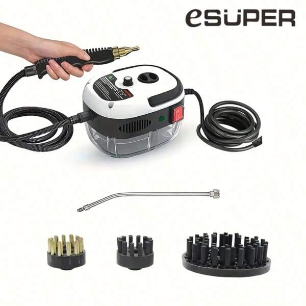 ESUPER Limpiador de vapor portátil de mano con cabezal de cepillo, limpiador de vapor de alta presión adecuado para cocina y baño