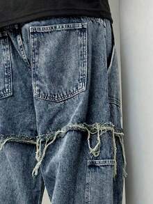 垃圾摇滚哥特 Y2K 风格时尚休闲流苏年轻街头时尚学院运动宽松直筒阔腿百搭休闲男士牛仔裤