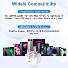 20W 英规快充插头（220-240V）墙式充电器，包含 20W 快充英规插头适配器旅行套装、USB-C 便携式墙式充电器和 200 厘米 Type-C 转 Lightning 高速充电线，兼容 14/13/12/11 Pro Max/XS/XR/X/SE/8，情人节旅行礼物 - 英規插(220-240V) - 查看 8