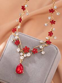 3pcs Set Luxury Rhinestone Flower Star Design Necklace & Earrings Jewelry Set, Elegant Decor For Women's Wedding, Party, Banquet, A Special Gift For Wife, Girlfriend, Family