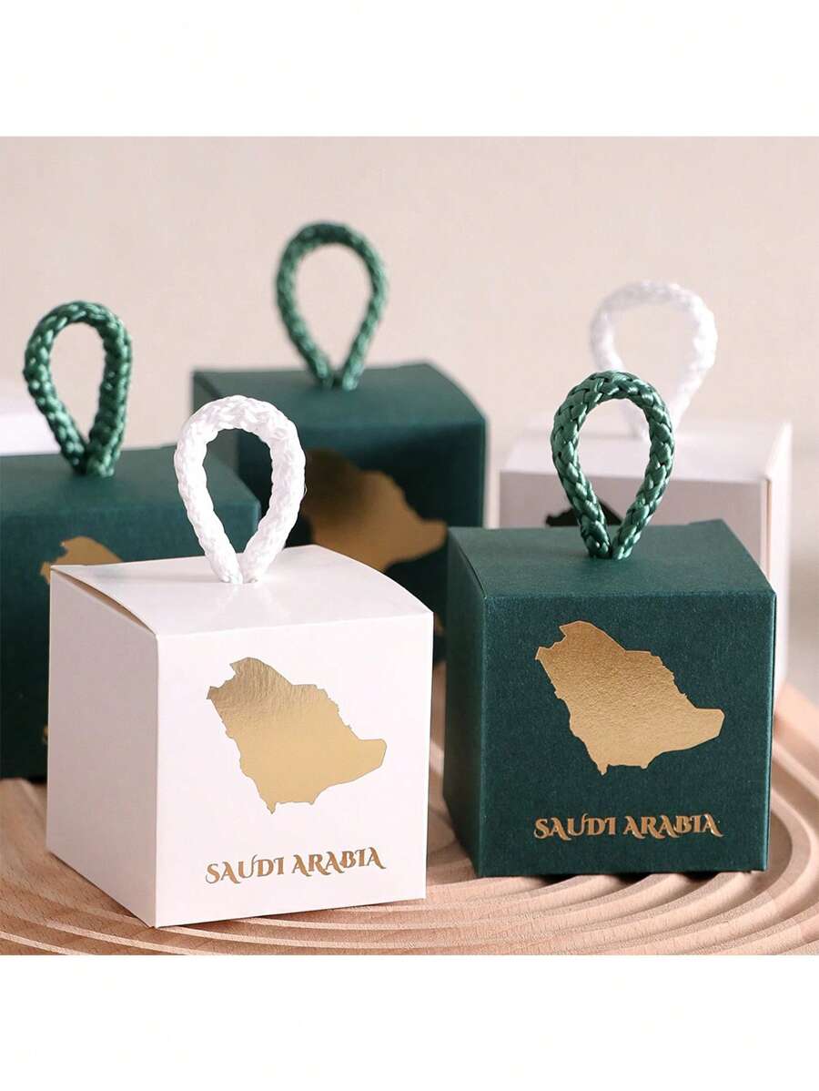 10pcs/Pack Cross-Border Saudi National Day Gift Box, Hot Stamped Candy Box For Middle East Saudi Holidays, In Stock, Candy Baking, Small Gift Box Saudi National Day Saudi Saudi Arabia