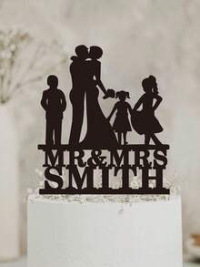 Personalized Wedding Family Cake Topper Customed Mr & Mrs Couple Family Silhouette Anniversary Topper - Multicolor - View 12
