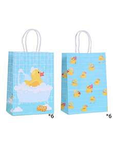 6/12 pièces Sacs en papier jaunes avec poignées, sacs cadeaux de canard en caoutchouc pour bonbons, fêtes, anniversaires. Fournitures de fête de canard bleu - Multicolore - View 22