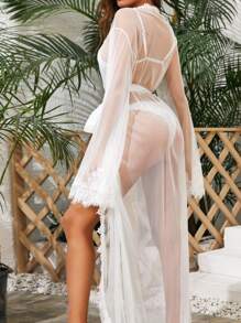 1PC New European And American Cross-Border Long Transparent Bathrobe Sexy Nightgown Passionate Temptation Lingerie Home