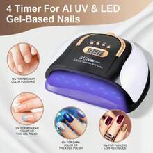 256W High Power UV LED Nail Lamp With 4 Timer Settings, Auto Sensor And Smart Display - Fast Gel Polish Curing, Purple And Black Design, Ergonomic Handle For Professional Manicure - White - View 2