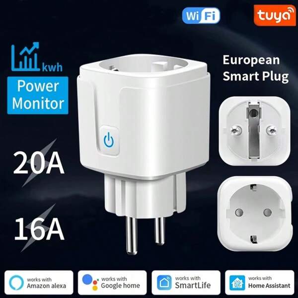 Prise intelligente WiFi Tuya UE 16A/20A avec fonction de surveillance de la puissance et de minuterie. Prise intelligente compatible avec Alexa et Home Smart Life