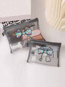 Mesh Zipper Storage Bag, Printed With Bow Stethoscope Pattern, Multi-Function Storage Bag, Medicine Storage, Beach Vacation Toiletries Bag, Transparent Mesh Storage Bag, Multi-Function Travel Bag, Air Cushion Storage, Portable Storage Bag, Student Stationery Bag - متعدد الألوان - مشاهدة 5