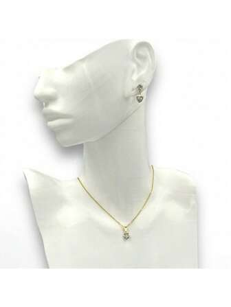 Conjunto colar + brinco Folheado a ouro - pino strass coração pequeno com bordinha (Zircônia)