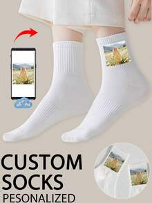 1 Pair Of Customized Crew Socks,Custom Face Socks, Couple Socks,Custom Photo Sock, Custom Printed Socks, Personalized Funny Face Socks, Custom Picture Socks, Put Any Face On The Socks, Anniversary Gift, Valentine Gift, Birthday Gift, Wedding Gift, Mother's Day Gift - White - View 2