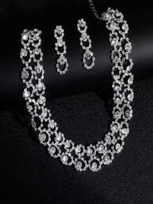 2pcs Sparkling Rhinestone Bridal Jewelry Set For Women