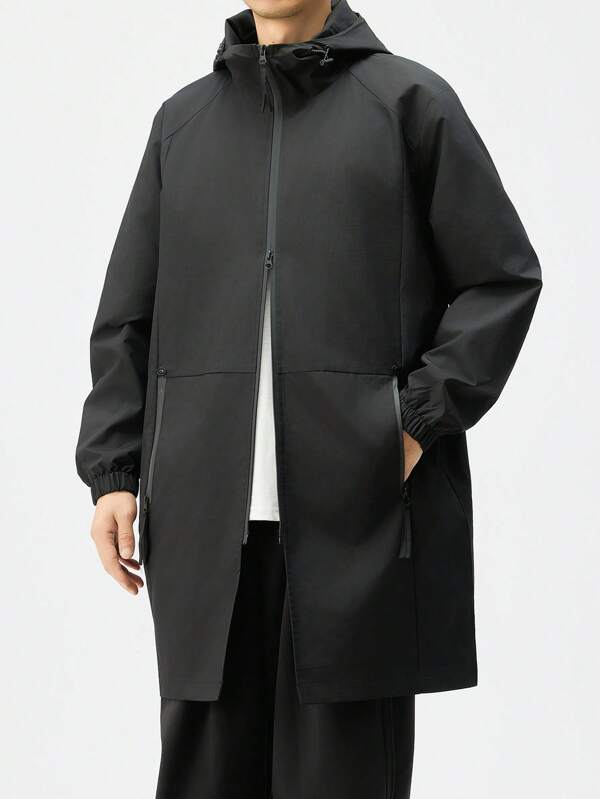 Chaqueta larga con capucha de color liso de manga larga para hombre de talla grande, adecuada para el otoño