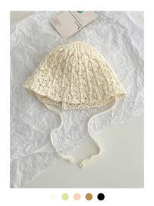 1pc Plain Simple Sweet Straw Bucket Hat, Ribbon Tie Design, Niche Fashion Versatile Breathable Hollow Foldable Beach Sun Hat For Resort