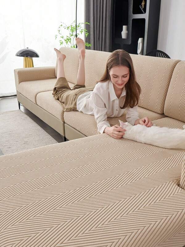 1pc Stretch Sofa Cover, All Season Waterproof Anti-Slip Full Coverage Couch Slipcover, Machine Washable Dust-Proof Pet-Friendly Sofa Protector For Bedroom, Living Room, L-Shaped & 1-4 Seater Sofas