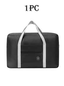 1pc Foldable Laundry Bag With Logo, Travel Organizer, Lightweight Washing Bag With Shoulder Strap, Durable Drawstring Closure, Multipurpose Rectangular Woven Toiletry Bag, Portable Closet Organizer, Space-Saving Home Storage, Carry-On Luggage, Suitable For Home And Travel, Essential For Back To School Storage