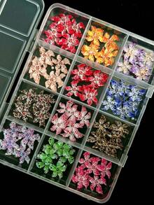 1 Hộp hỗn hợp ngẫu nhiên các loại phụ kiện trang trí móng tay hình hoa báo bằng nhựa ABS, phụ kiện trang trí móng tay hình hoa chấm bi gradient Y2K, đồ dùng tự làm móng nghệ thuật, đá trang trí móng tay. - Nhiều màu - Xem 7