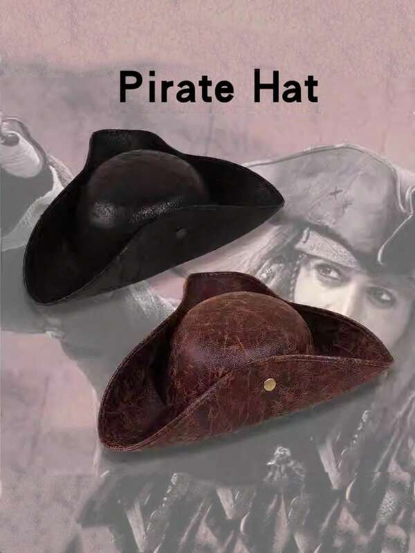 1 pieza Sombrero de pirata de imitación de cuero de unicolor unisex, sombrero tricornio de marinero para fiesta de disfraces, actuación en el escenario, cosplay, gorra de capitán de moda