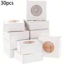 30 Pcs Foldable Kraft Paper Box With Round Clear Window Square Favor Box For Wedding Party Birthday Anniversary