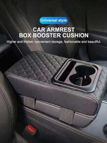 1PC Car Center Console Armrest Pillow With Cup Holder, Leather Middle Console Protection Cushion With Phone Holder, Memory Foam Auto Arm Rest Box Cover, Universal Vehicle Accessories (Textures)