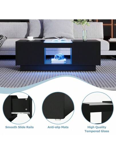 Coffee Tafel Drawers, Open Compartment, LED Lighting, Functionality view 6