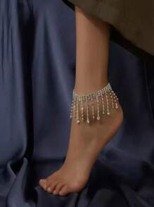 1PC Fashion Summer Beach Artificial Crystal Tassel Anklet For Women, Suitable For Beach, Party, Vacation