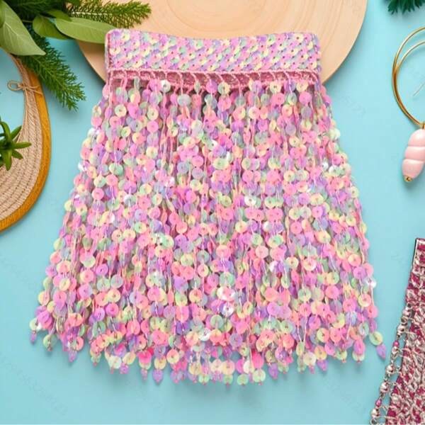 1 Yarda/2 Yardas de Cinta de Encaje con Lentejuelas Brillantes de Colores, Flecos con Lentejuelas de 16.5cm, adecuados para trajes de danza latina, actuaciones de danza y decoración DIY