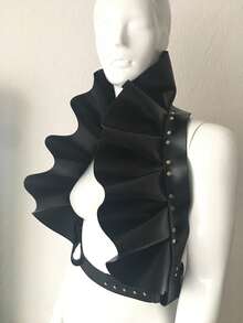 女士性感哥特式荷叶边领口腰带，圆领腰带，休闲吊袜带，适合日常穿着、派对、狂欢配饰 - 黑色 - 查看 5