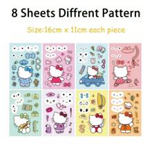 Sanrio 8 fogli di adesivi puzzle dei cartoni animati Sanrio, Hello Kitty kawaii, giochi di assemblaggio volto, puzzle, regalo per bambini