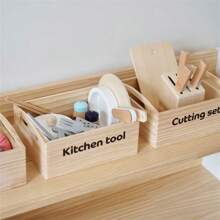 Montessori Children's Early Education Wooden Realistic Kitchen 6-Piece Set - Includes Wooden Realistic Fruits, Vegetables, Bread, Fresh Produce, Kitchenware, Knives. Kitchen Toy Set With Wooden Box, Cutting Board, Pots And Pans, Knives. Suitable For 3-6 Year Old Boys And Girls. Can Be Given As Birthday, Children's Day, New Year, Christmas Gift To Cultivate Children's Imagination And Social Skills.