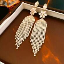 1 Pair Crystal Teardrop & Floral Tassel Dangle Earrings