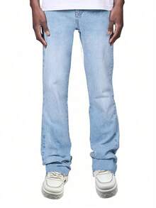 Skinny Jeans, Harem Pants, Flared Jeans For Men High-End Simple Black Button & Zipper Closure Casual Pants, Versatile All Season - Baby Blue - View 4