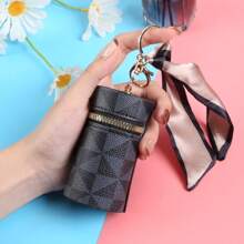 Mini Retro Coin Purse, Classic Pouch With Scarf Decor, Zipper Portable Multifunctional Lipstick Bag Vintage Lipstick Key Bag Mini Retro Coin Purse Classic Small Pouch & Bag Accessories Hot Pink Purse Wallet Keychain