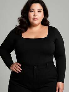 Women's Long Sleeve Square Neckline Suplex Bodysuit Without Pads Autumn Winter Immediate Shipping - 白色 - 大尺碼 GG - 查看 2