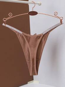 3 piezas Tangas sexys para mujer, lencería de tanga de satén brillante y de cintura baja con cinta lujosa